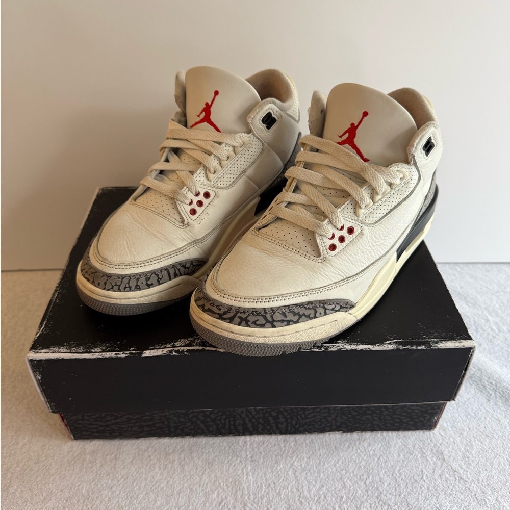 Jordan Sneakers in Cream and Black with Red Accents